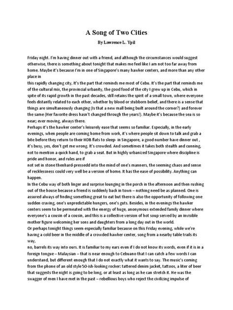 a song of two cities by lawrence ypil|A Song of Two Cities: by Lawrence L. Ypil .